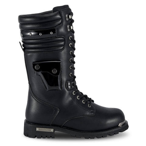 Men's Motorcycle Boots PU Leather Casual Boots Waterproof Mens Mid-calf Boots With Side Zipper For Motorbike Riding Work Outdoor