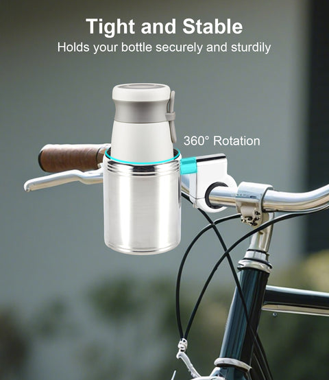 Motorcycle Handlebar Cup Holder, Chrome Motorcycle Handlebar Mount, Cup Drink Water Bottle Holder for Handlebar, Armrest, Roll Bar (Silver)