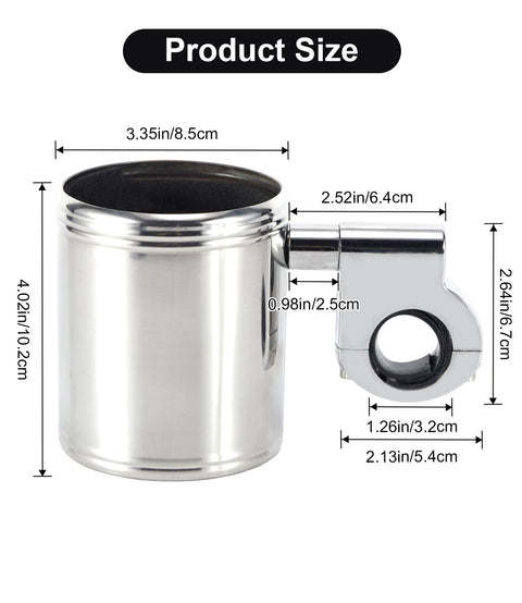Motorcycle Handlebar Cup Holder, Chrome Motorcycle Handlebar Mount, Cup Drink Water Bottle Holder for Handlebar, Armrest, Roll Bar (Silver)