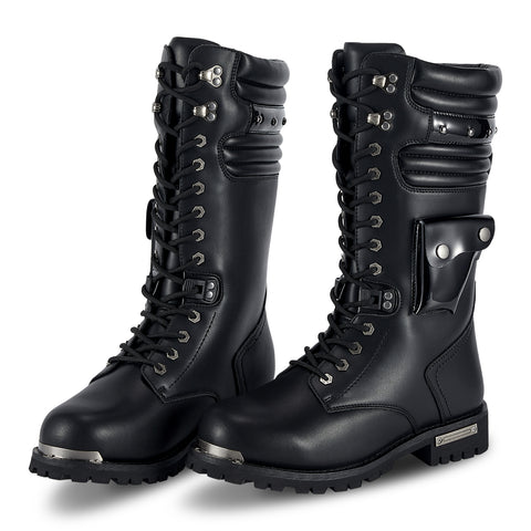 Men's Motorcycle Boots PU Leather Casual Boots Waterproof Mens Mid-calf Boots With Side Zipper For Motorbike Riding Work Outdoor
