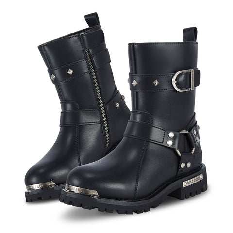 Motorcycle Boots for Women PU Leather Waterproof With Side Zipper For Motorbike Riding Work