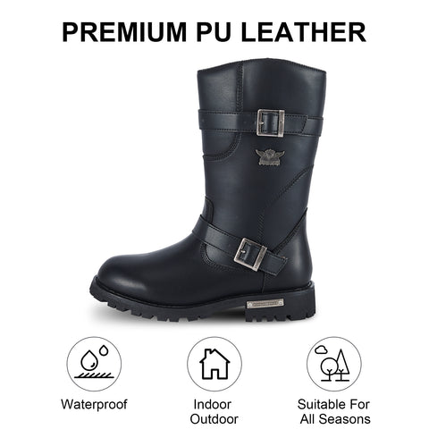 Men's Motorcycle Boots PU Leather Waterproof With Side Zipper For Motorbike Riding Work Outdoor