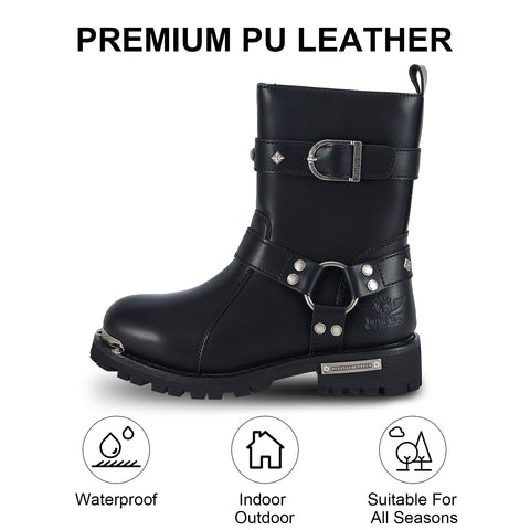 Motorcycle Boots for Women PU Leather Waterproof With Side Zipper For Motorbike Riding Work
