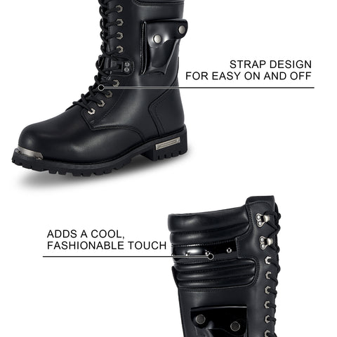 Men's Motorcycle Boots PU Leather Casual Boots Waterproof Mens Mid-calf Boots With Side Zipper For Motorbike Riding Work Outdoor