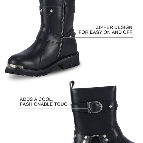 Motorcycle Boots for Women PU Leather Waterproof With Side Zipper For Motorbike Riding Work
