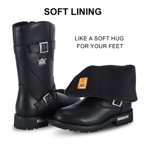 Men's Motorcycle Boots PU Leather Waterproof With Side Zipper For Motorbike Riding Work Outdoor