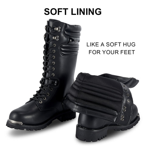Men's Motorcycle Boots PU Leather Casual Boots Waterproof Mens Mid-calf Boots With Side Zipper For Motorbike Riding Work Outdoor