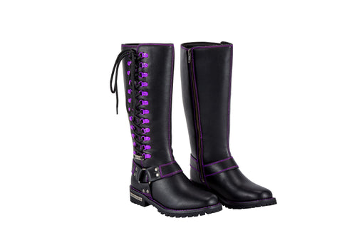 Dream Apparel Women Biker Long Boots with Purple Laces