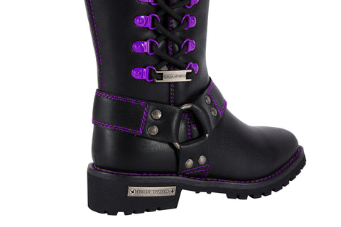 Dream Apparel Women Biker Long Boots with Purple Laces