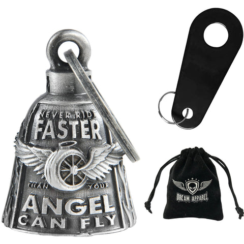 Dream Apparel Never Ride Faster than Your Angel, Wheel with Wings Motorcycle Bell for Good Luck 3D