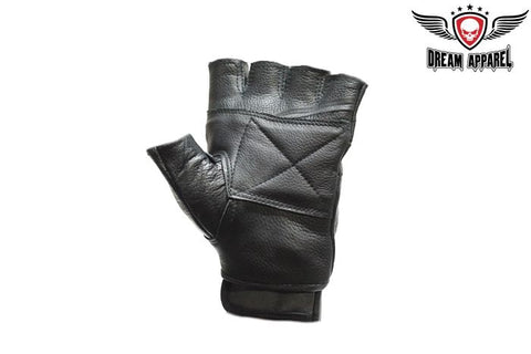 Dream Apparel Fingerless Naked Cowhide Leather Motorcycle Gloves