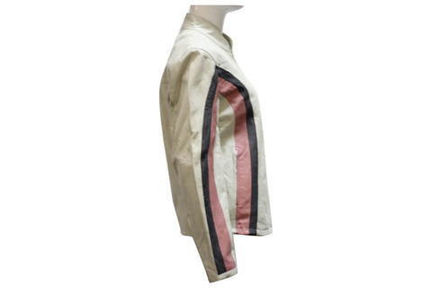 Womens Soft Leather Jacket With Silver & Pink Stripes