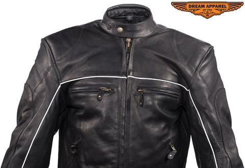 Mens Naked Cowhide Leather Black Racer Jacket