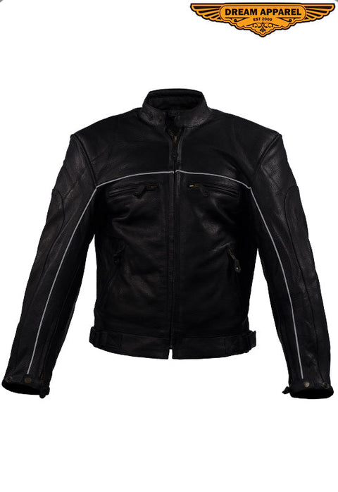 Mens Naked Cowhide Leather Black Racer Jacket