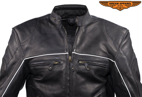 Mens Naked Cowhide Leather Black Racer Jacket