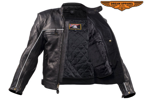 Mens Naked Cowhide Leather Black Racer Jacket