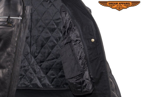 Mens Naked Cowhide Leather Black Racer Jacket