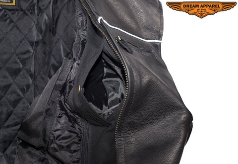 Mens Naked Cowhide Leather Black Racer Jacket
