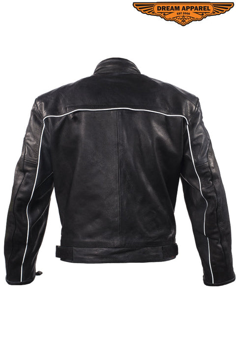 Mens Naked Cowhide Leather Black Racer Jacket