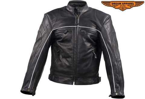 Mens Naked Cowhide Leather Black Racer Jacket