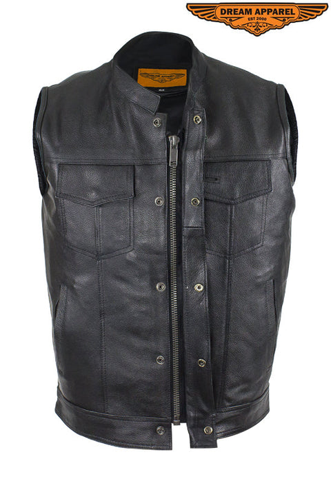 Motorcycle Club Vest With Zipper Concealed Carry Pockets