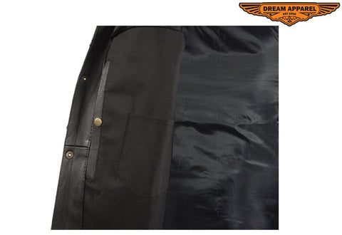 Mens No Collar Leather Motorcycle Club Vest With Black Liner