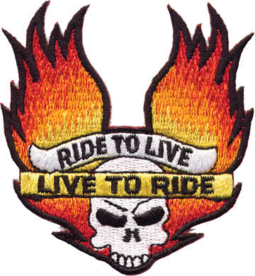 "Ride to Live / Live to Ride" Skull with Flame / Wing