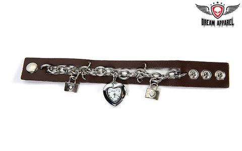 Brown Wristband / Watchband With Lock & Key