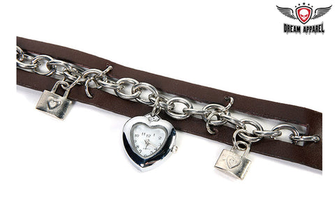 Brown Wristband / Watchband With Lock & Key