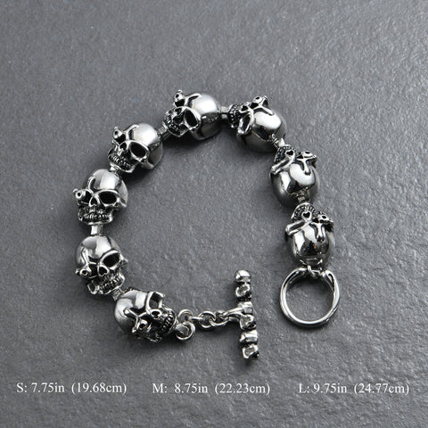 Mens Stainless Steel Chain Bracelet with Pirate Skulls, Fashionable Retro Style, Masculine, for Motorcycle and bicycle enthusiasts, 7.5-9.75 Inches(With Gift Box)