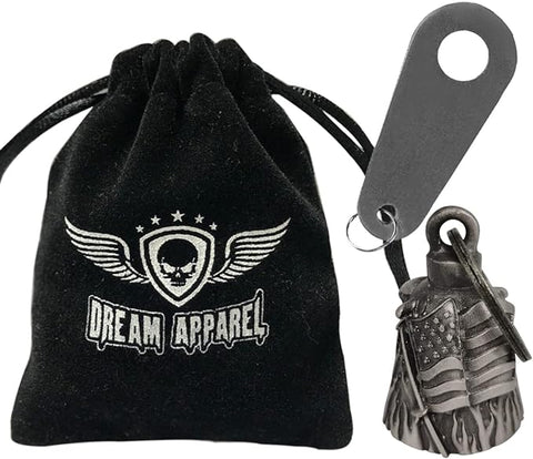 Dream Apparel Motorcycle Biker Bell W/Motorcycle Bell Hanger, Motorcycle Accessories or Key Chain for Luck, Silver