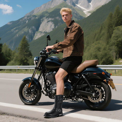Men's Motorcycle Boots PU Leather Waterproof With Side Zipper For Motorbike Riding Work Outdoor