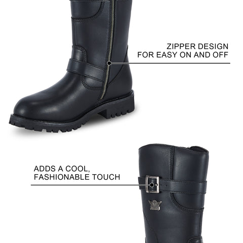 Men's Motorcycle Boots PU Leather Waterproof With Side Zipper For Motorbike Riding Work Outdoor