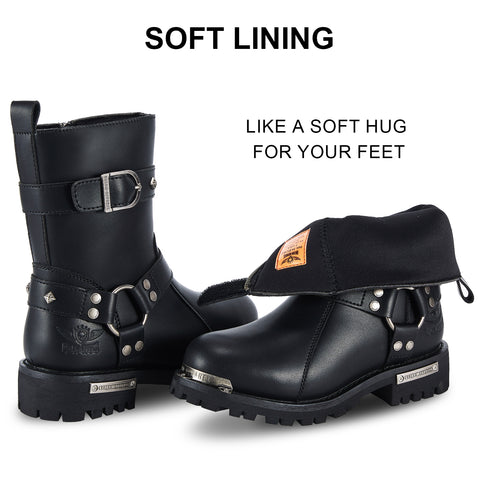 Motorcycle Boots for Women PU Leather Waterproof With Side Zipper For Motorbike Riding Work
