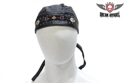 Dream Apparel Biker Skull Cap with Beads and Studs