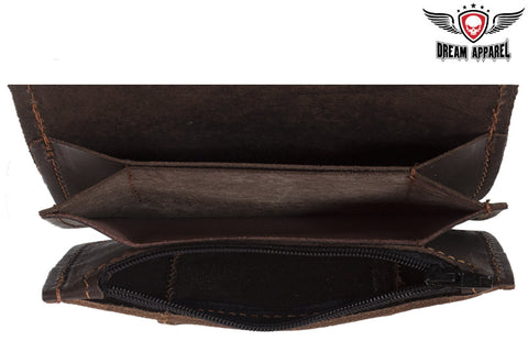Premium Quality Brown Leather Bifold Motorcycle Chain Wallet
