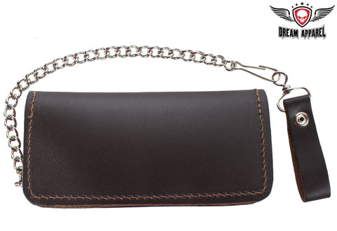 Premium Quality Brown Leather Bifold Motorcycle Chain Wallet