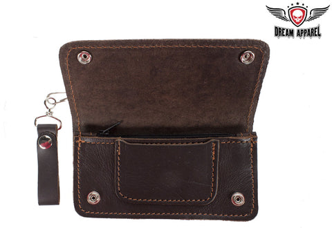 Premium Quality Brown Leather Bifold Motorcycle Chain Wallet