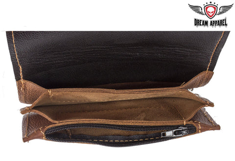 Premium Quality Full-Grain Brown Leather Bifold Motorcycle Chain Wallet