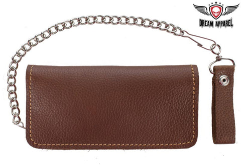Premium Quality Full-Grain Brown Leather Bifold Motorcycle Chain Wallet