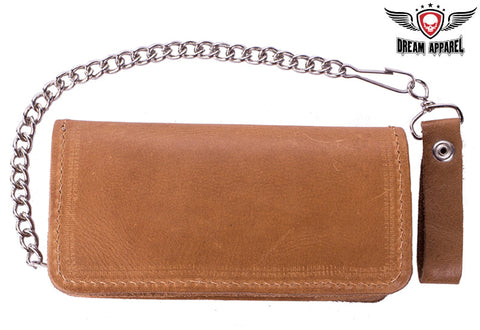 Premium Quality Leather Tan Bifold Motorcycle Chain Wallet