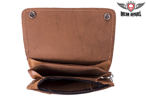 Premium Quality Leather Tan Bifold Motorcycle Chain Wallet