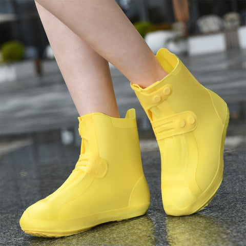 Dream Apparel Waterproof Silicone Rain Cover Yellow Boots for Women Lightweight Non-Slip Shoes