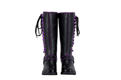 Dream Apparel® Women Biker Long Boots with Purple Laces