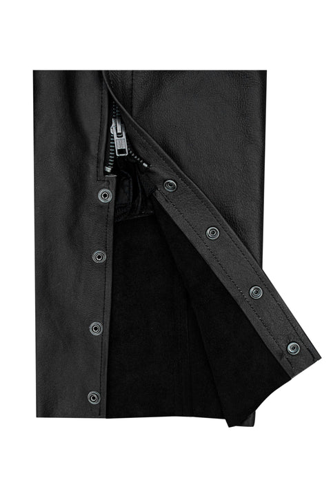 Dream Apparel Black Multi-Pocket Premium Cowhide Leather Chaps Removable Lining