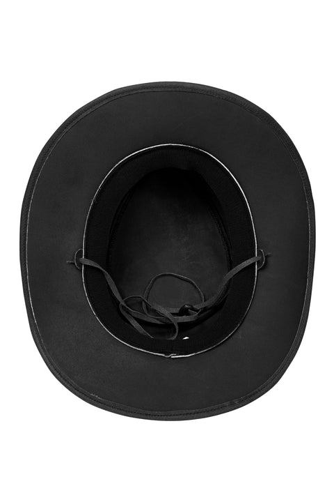 Dream Apparel Men's Black Leather Cowboy Hat, Crackle-Finish Premium Leather Western Studded Hat
