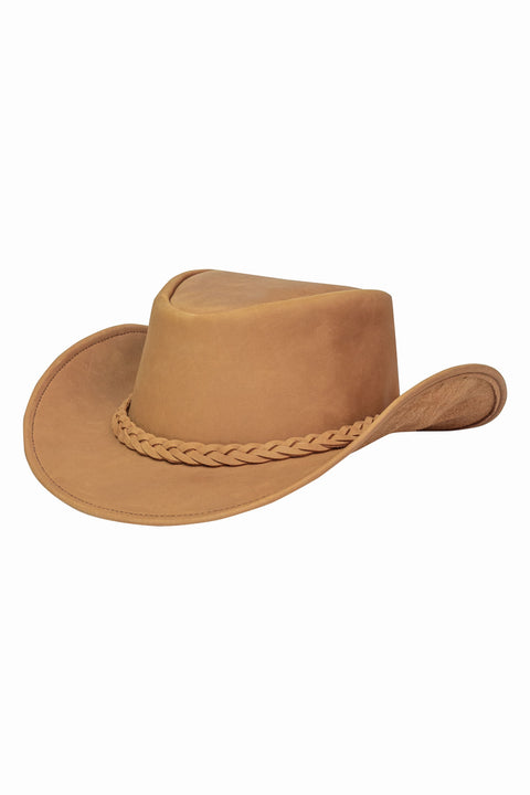 Dream Apparel Premium Leather Cowboy Hat for Men & Women, Western Steampunk Wide Brim Hat with Braid