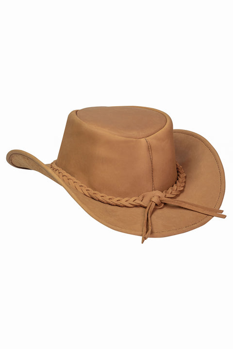 Dream Apparel Premium Leather Cowboy Hat for Men & Women, Western Steampunk Wide Brim Hat with Braid