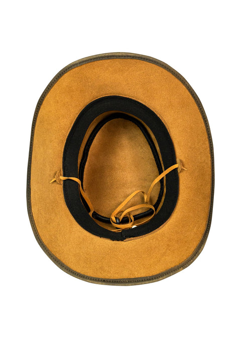 Leather Outback Cowboy Hat Crackle-Finish Premium Leather Western Wide Brim Studded Concho Hatband