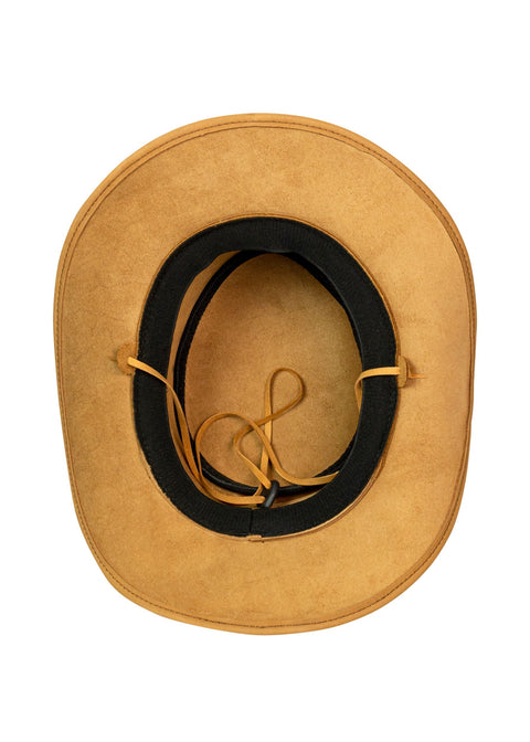 Leather Outback Cowboy Western Hat Camel Crackle-Finish Premium Leather Wide Brim Concho Hatband